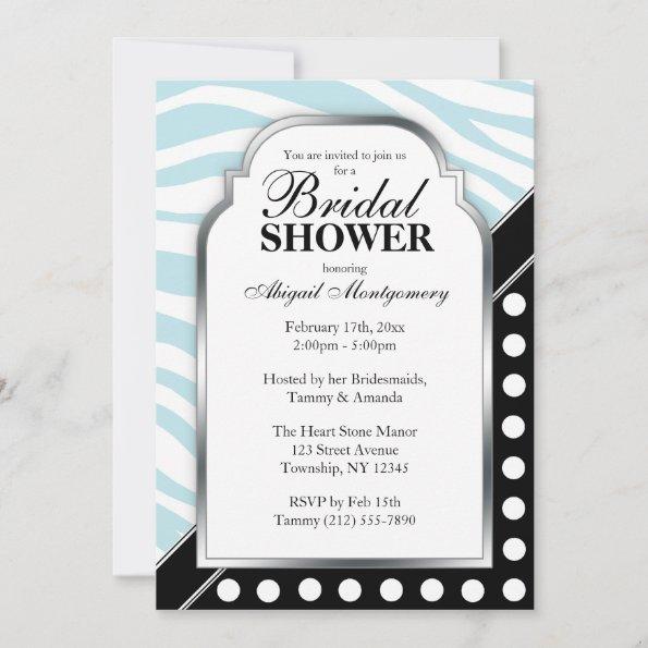 Black Polka Dot Blue Zebra Print Bridal Shower Invitations
