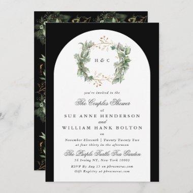 Black Premium Greenery Arch Wreath Couples Shower Invitations