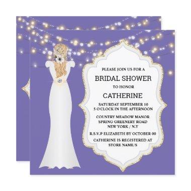 Black purple bride wedding dress string lights Invitations