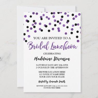 Black Purple Confetti Bridal Luncheon Invitations