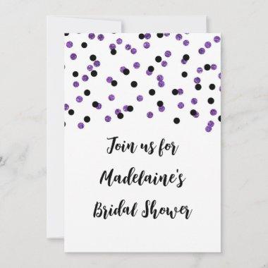 Black Purple Confetti Bridal Shower Invitations