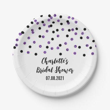 Black Purple Confetti Bridal Shower Plate