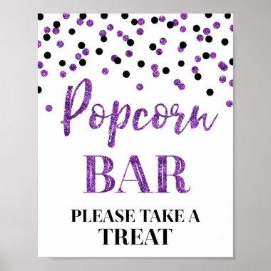Black Purple Confetti Popcorn Bar Sign