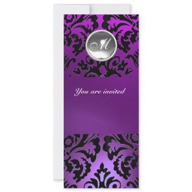 BLACK & PURPLE DAMASK GEM STONE MONOGRAM ice