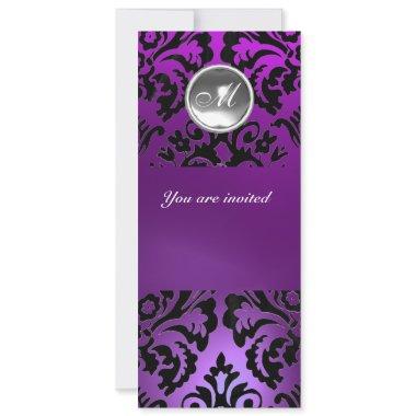 BLACK & PURPLE DAMASK GEM STONE MONOGRAM ice Invitations