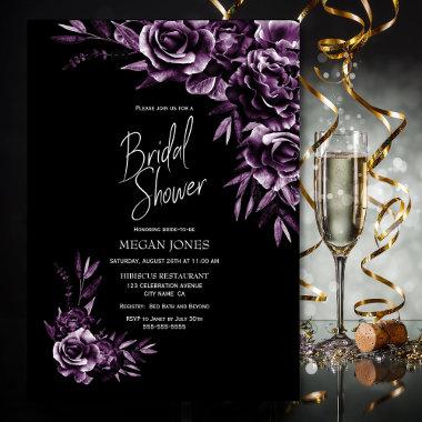 Black Purple Floral Bridal Shower Invitations