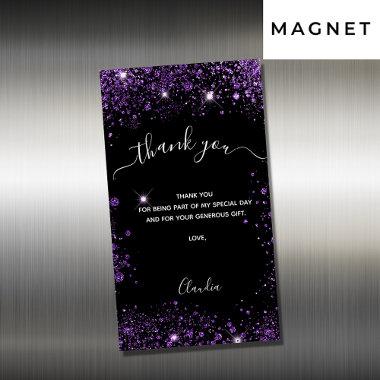 Black purple glitter luxury thank you Invitations magnet
