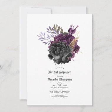Black Purple Gold Floral Gothic Bridal Shower Invitations