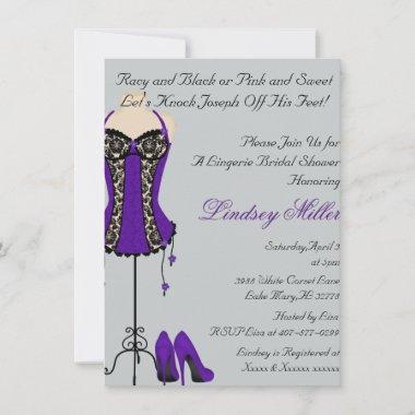 Black & Purple Lingerie Bridal Shower Invitations