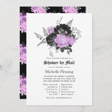 Black Purple & Silver Floral Bridal Shower by Mail Invitations