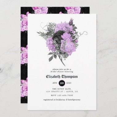 Black, Purple & Silver Floral Gothic Bridal Shower Invitations