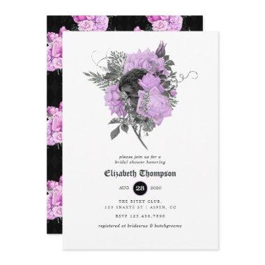 Black, Purple & Silver Floral Gothic Bridal Shower Invitations