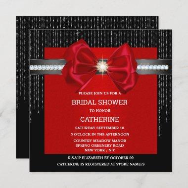 Black red bow diamond shimmer luxurious elegant Invitations