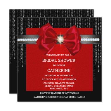 Black red bow diamond shimmer luxurious elegant Invitations