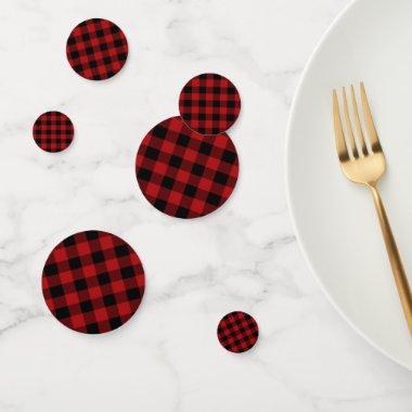 Black Red Buffalo Plaid Checkers Party Table Confetti