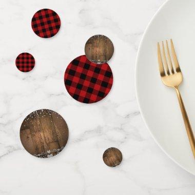 Black Red Buffalo Plaid Checkers Wood Bling Party Confetti