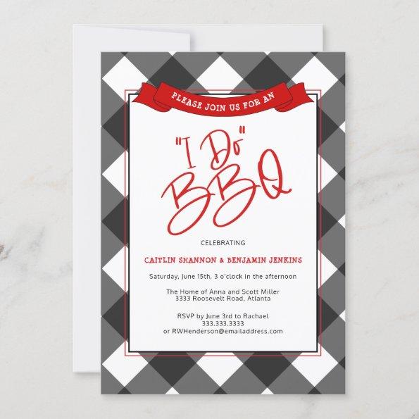Black Red Buffalo Plaid I Do BBQ Bridal Shower Invitations