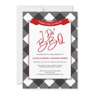 Black Red Buffalo Plaid I Do BBQ Engagement Party Invitations