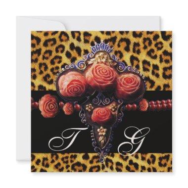 BLACK RED CORAL ROSES,LEOPARD SKIN MONOGRAM