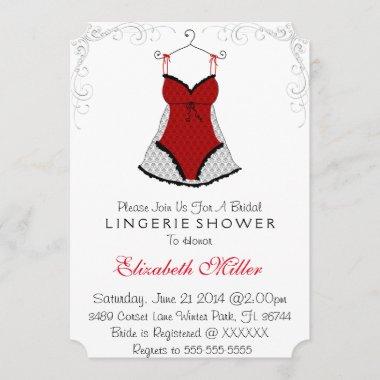 Black & Red Corset Lingerie Bridal Shower Invitations