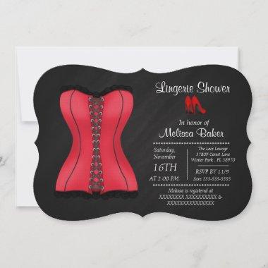 Black & Red Corset Lingerie Bridal Shower Invite