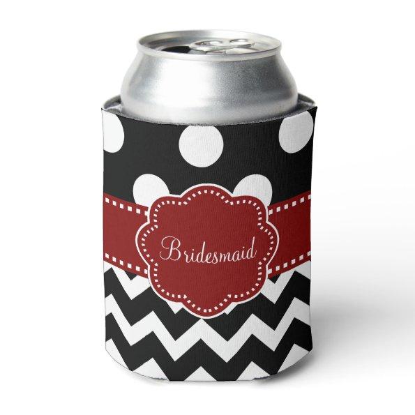 Black Red Dots Chevron Personalized Can Cooler