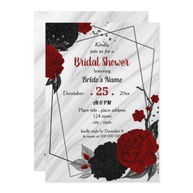 Black & red floral geometric bridal shower Invitations