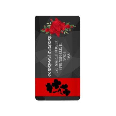 Black Red Floral Gradient Elegant Modern Chic  Label