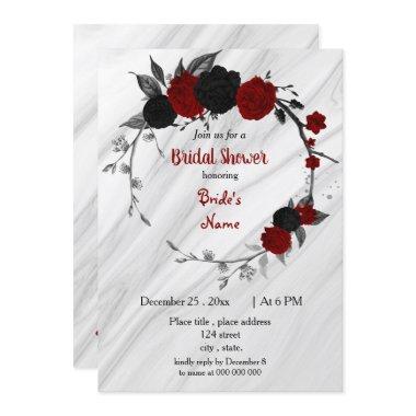 Black & red floral wreath bridal shower Invitations