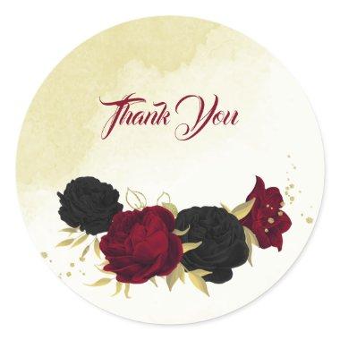 black red flowers gold leaves wedding classic round sticker