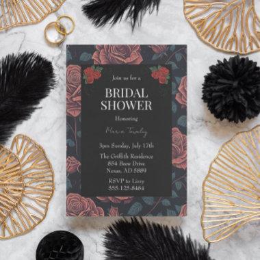 Black Red Roses Floral Bridal Shower Invitations