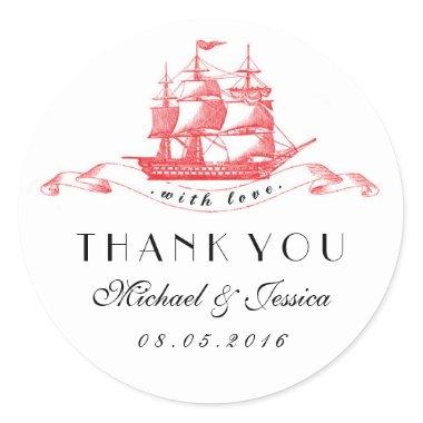 Black Red Vintage Ship Wedding Thank You Sticker