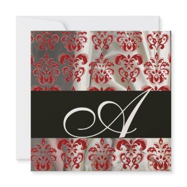 BLACK RED WHITE SILK DAMASK CLOTH MONOGRAM Gold Invitations