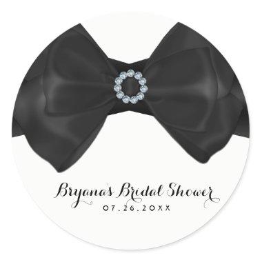 Black Ribbon Bow & Diamonds Bridal Shower Elegant Classic Round Sticker