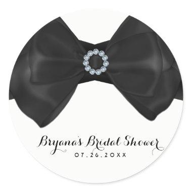 Black Ribbon Bow & Diamonds  Elegant Classic Round Sticker