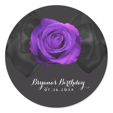 Black Ribbon Bow & Purple Rose ANY COLOR Elegant Classic Round Sticker