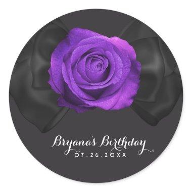 Black Ribbon Bow & Purple Rose ANY COLOR Elegant Classic Round Sticker