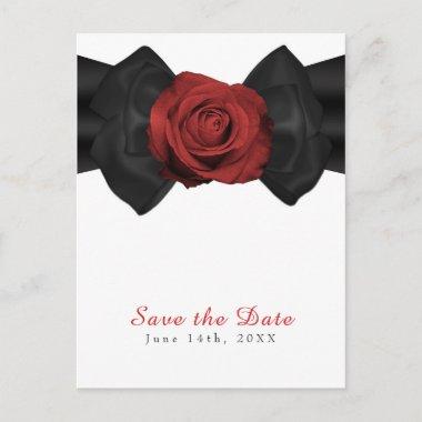 Black Ribbon Bow & Red Rose Elegant Save the Date Announcement PostInvitations