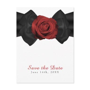 Black Ribbon Bow & Red Rose Elegant Save the Date Announcement PostInvitations