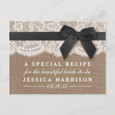 Black Ribbon On Burlap & Lace Bridal Shower Recipe Invitation PostInvitations
