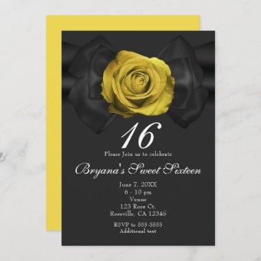 Black Ribbon & Yellow Rose ANY COLOR Invitations