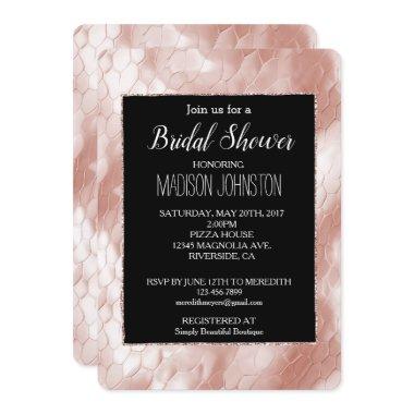 Black Rose Blush Pink White Snake Skin Invitations