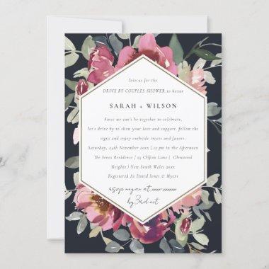 BLACK ROSE FLORAL DRIVE BY COUPLES SHOWER INVITE