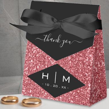 Black & Rose Gold Glitter Chic Thank You Wedding Favor Boxes