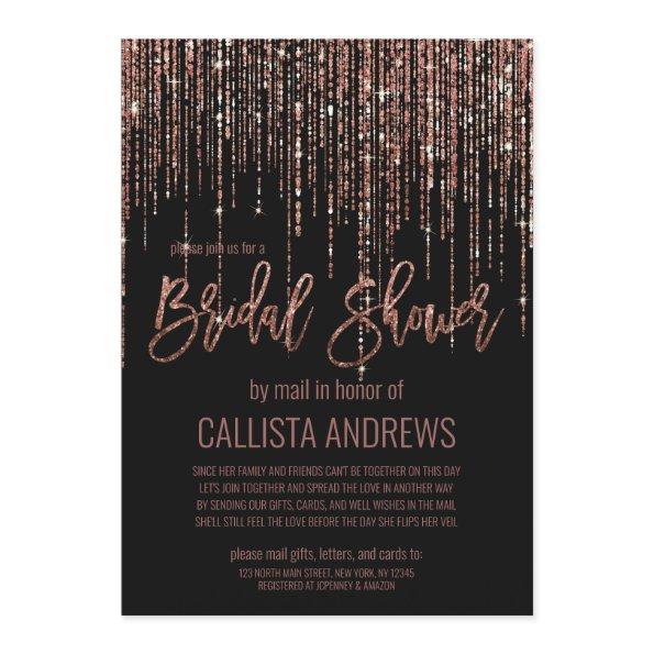 Black Rose Gold Glitter Fringe Bridal Shower Mail Invitations