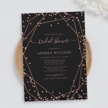 Black Rose Gold Glitter Geometric Bridal Shower Invitations