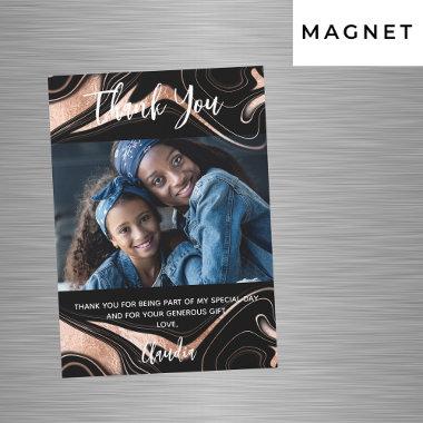 Black rose gold marble photo thank you magnet