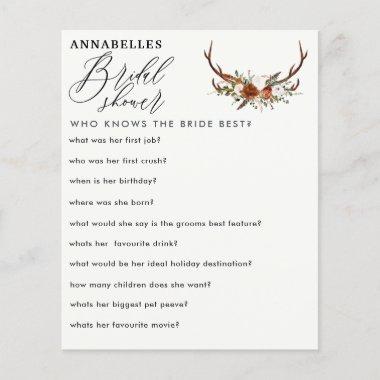 Black rust stag floral who knows the bride game