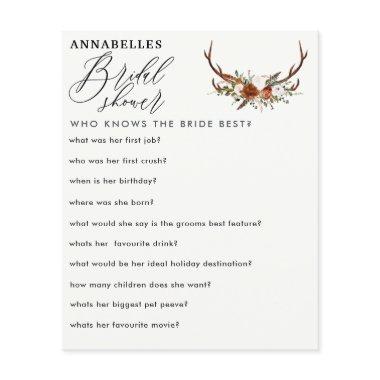 Black rust stag floral who knows the bride game