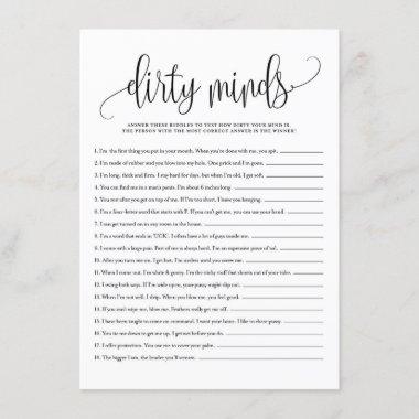 Black Script Dirty Mind Riddles Bridal Shower Game Enclosure Invitations